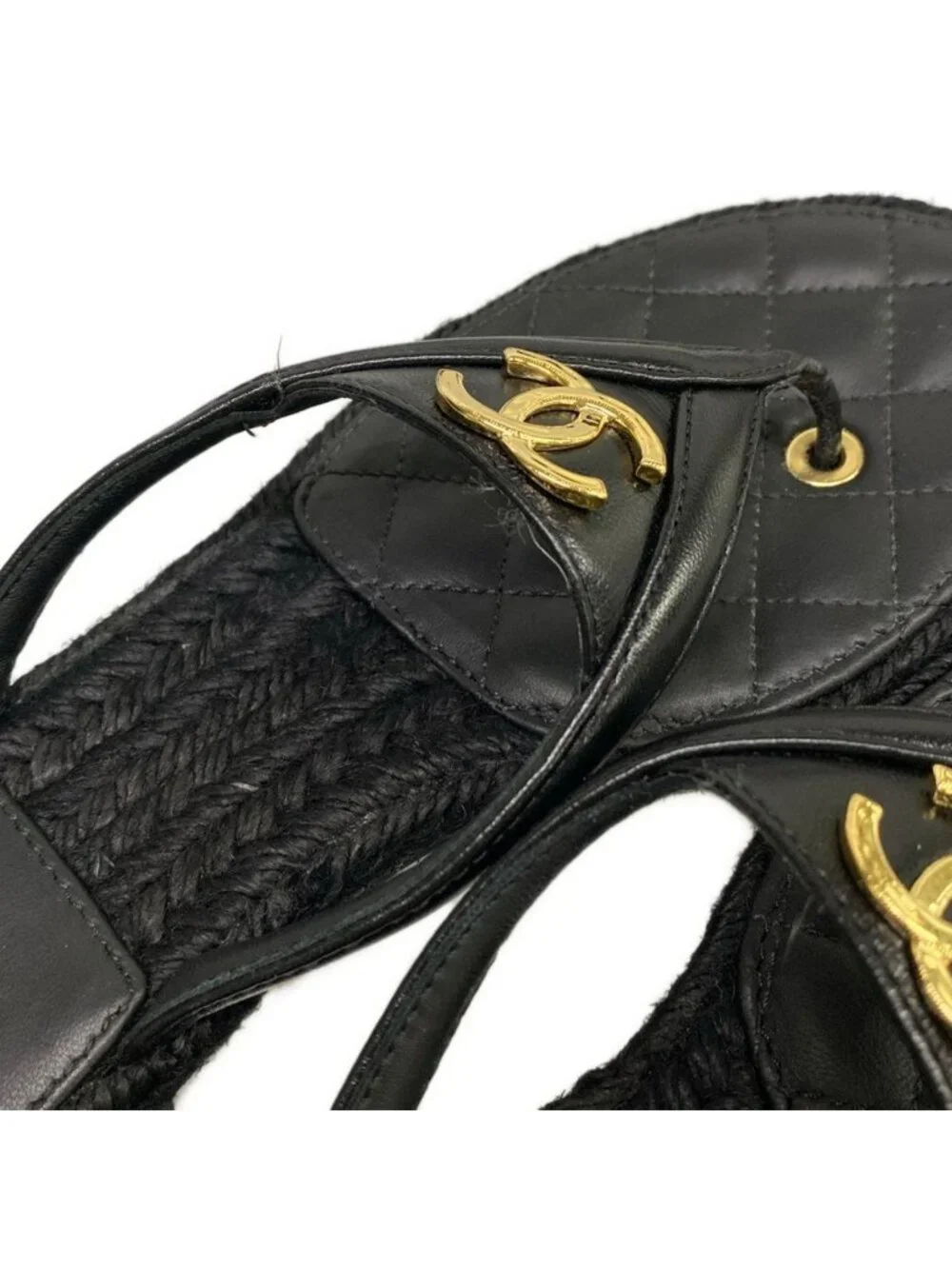 Chanel Beach Sandals Black Metiers d'Art Collection CC Logo Gold Lambskin